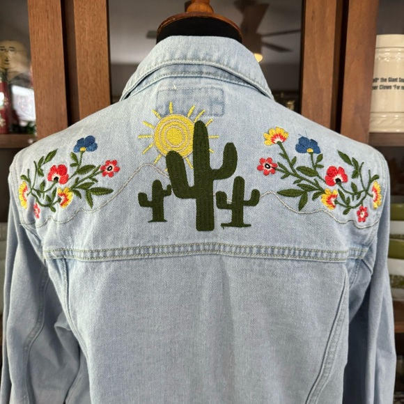 Forever 21 Denim Cactus & Floral Embroidered Jacket - Picture 6 of 7